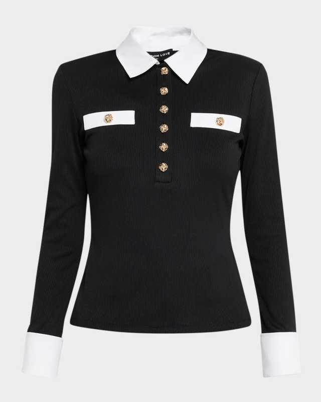 Asher Long-Sleeve Poplin Combo Top